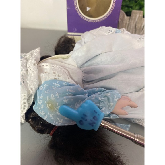 Broadway Collection Porcelain Doll Blue White Lace Bonnet Dress - Picture 3 of 7